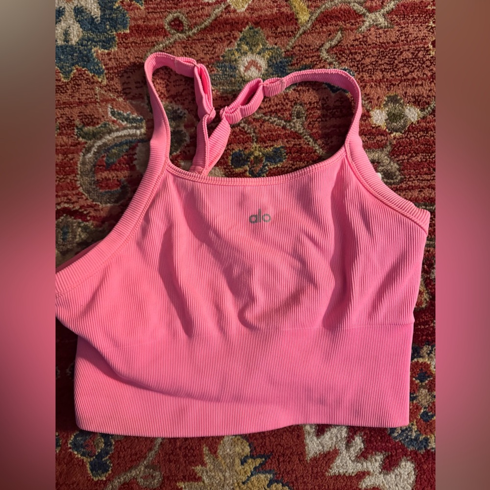 ALO Yoga Pink Ribbed Crop Sports Bra